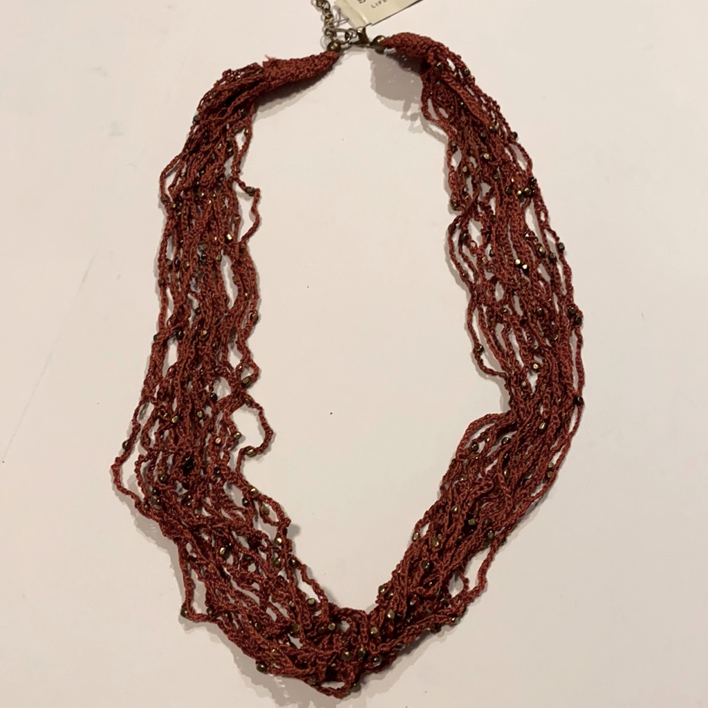 Sonoma Multistrand Woven Beaded Necklace Brown New E